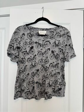 Anthropologie Grey Tee with Black Bicycle Sketches